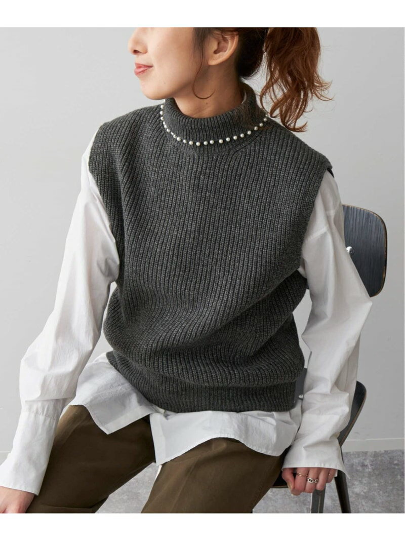 パールハイネックニットベスト Spick & Span スピックアンドスパン トップス ベスト・ジレ グレー ホワイト【送料無料】[Rakuten Fashion]のサムネイル