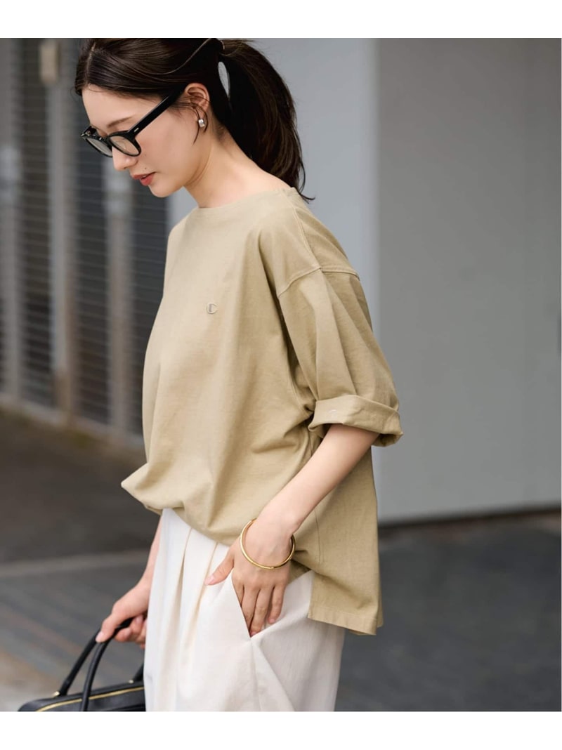 ≪予約≫CHAMPION/チャンピオン 16S/1 JERESY nuance TEE FRAMeWORK フレームワーク トップス カットソー・Tシャツ ネイビー ベージュ【先行予約】*【送料無料】[Rakuten Fashion]
