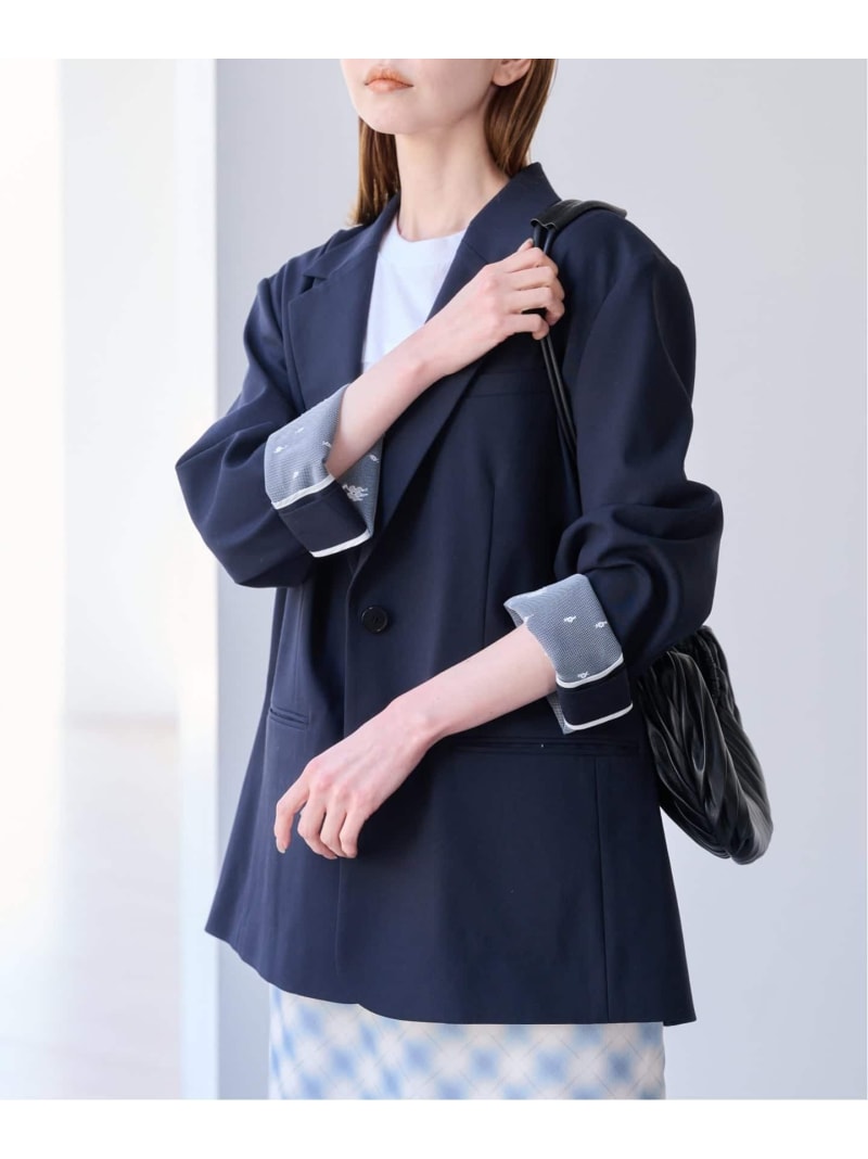 Rakuten - レースボンディングオーバージャケット U by SPICK&SPAN ユーバイスピックアンドスパン ジャケット・アウター テーラードジャケット・ブレザー ネイビー ベージュ【送料無料】[Rakuten Fashion]