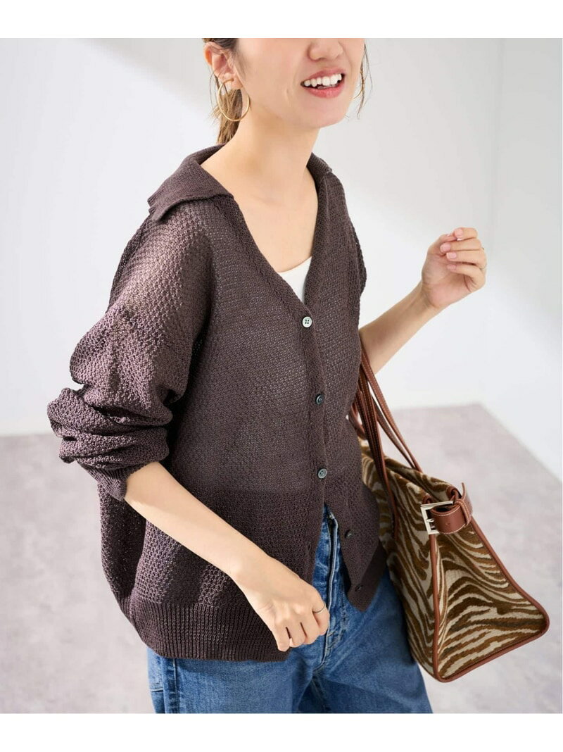 カノコ襟付きカーディガン FRAMeWORK フレームワーク トップス カーディガン ベージュ ネイビー ブラウン