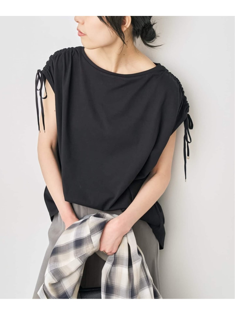 ≪UVカット / 接触冷感≫ UV/Cooltouch ショルダーギャザーT Spick & Span スピックアンドスパン トップス カットソー・Tシャツ ホワイト ブルー ブラック