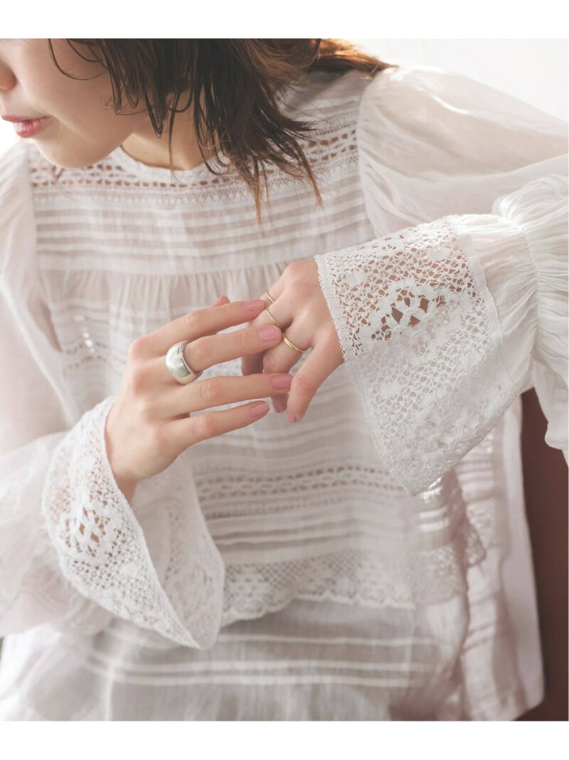 Rakuten - ne Quittez pas / ヌキテパ 別注Pintuck & Lace Blouse* Spick & Span スピックアンドスパン トップス シャツ・ブラウス ネイビー ホワイト【送料無料】[Rakuten Fashion]