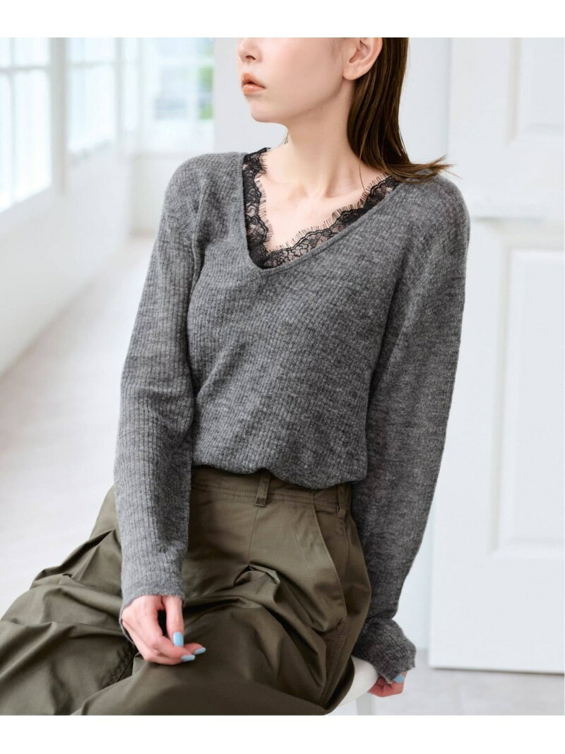 Rakuten - 《予約》レースドッキングニット U by SPICK&SPAN ユーバイスピックアンドスパン トップス ニット ブラウン グレー【先行予約】*【送料無料】[Rakuten Fashion]