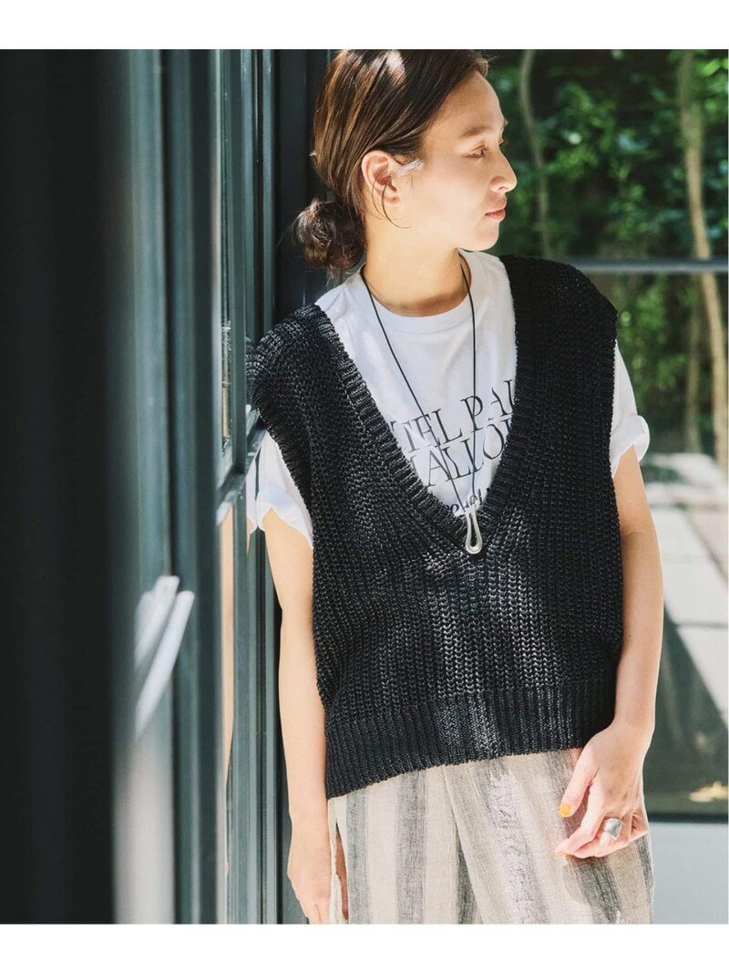 Rakuten - PL/LINEN Vネックベスト FRAMeWORK フレームワーク トップス ニット ベージュ ブラック【送料無料】[Rakuten Fashion]