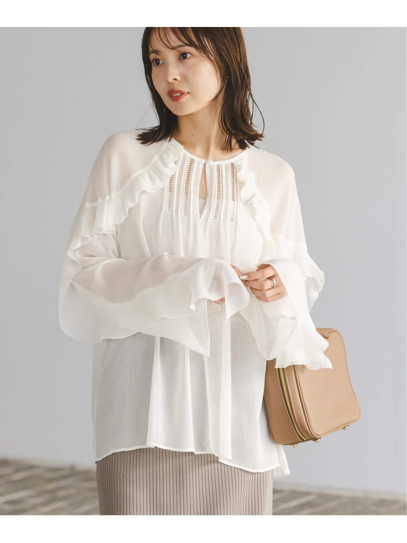 《WEB&ルミネ新宿店限定追加》【NOBLE*L'AUBE BLANC】楊柳フリル梯子刺繍ブラウス NOBLE ノーブル トップス シャツ・ブラウス ブラウン ホワイト【送料無料】[Rakuten Fashion]