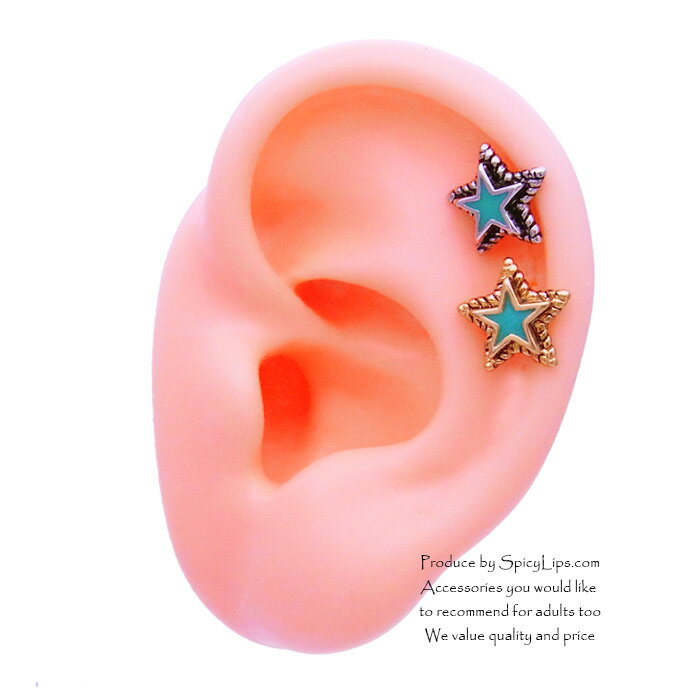 ボディピアス 軟骨ピアス [16G 14G ]コーデにパンチを効かせるターコイズ 他カラースター 星 0381