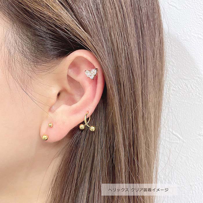ボディピアス 軟骨ピアス [14G 16G ]上品 さと可愛らしさを兼ね備えた キュービックジルコニア ハート heart ［ゴールド］0343 ボディーピアス