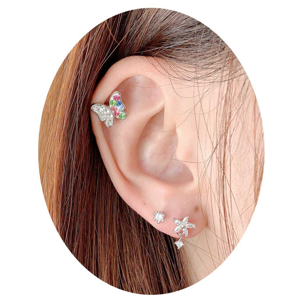 ボディピアス 軟骨ピアス [14G 16G ]コーデに華やかさをプラス色とりどりバタフライ 0398