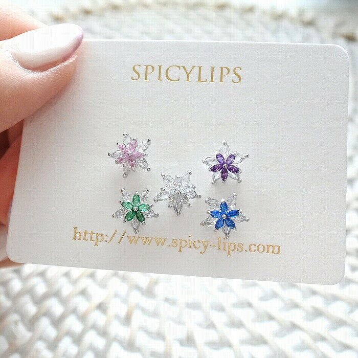ボディピアス 軟骨ピアス ［16G ］重なった花びらが可愛い ♪爽やか シルバー フラワー キュービックジルコニア 花 flower ストレートバーベル ヘリックス 0580 ボディーピアス