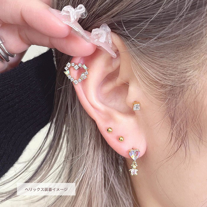 ボディピアス 軟骨ピアス ［16G ］とっておきの存在感♪可愛い がギュッと詰まった オープンハート ジュエル heart オーロラ CZ ストレート ヘリックス 0871 ボディーピアス