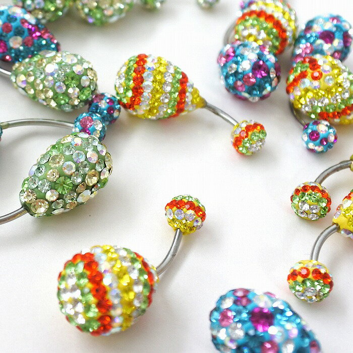 ボディピアス へそピアス ［16G ］大粒 ラインストーンがキラキラ ！ ダブルパヴェドロップ 耳たぶ 0372 [オレンジ×イエロー] ボディーピアス