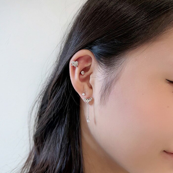 【楽天スーパーSALE★今だけ20%OFF】 ボディピアス 軟骨ピアス ［14G 16G ］繊細なパヴェ と立体リボン が映える上品ハート デザイン ストレート ヘリックス 1082 ボディーピアス 2