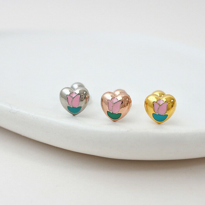 ボディピアス 軟骨ピアス ［14G 16G ］レトロ感が可愛すぎるコーデの遊び心に♪ぷっくりハート ストレート ヘリックス 1205 ボディーピアス