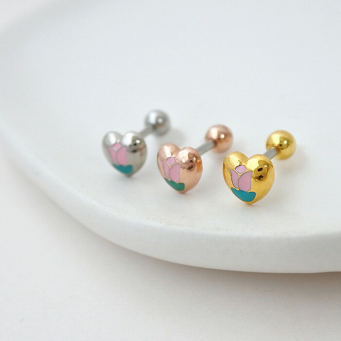 ボディピアス 軟骨ピアス ［14G 16G ］レトロ感が可愛すぎるコーデの遊び心に♪ぷっくりハート ストレート ヘリックス 1205 ボディーピアス