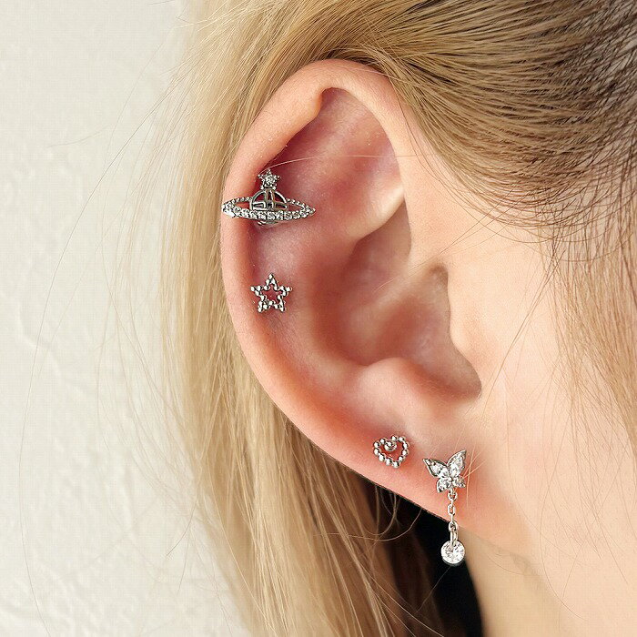 ボディピアス 軟骨ピアス ［14G 16G ］いつものスタイルもぐっと新鮮な印象土星 キュービック デザイン ストレート ヘリックス 0418 ボディーピアス