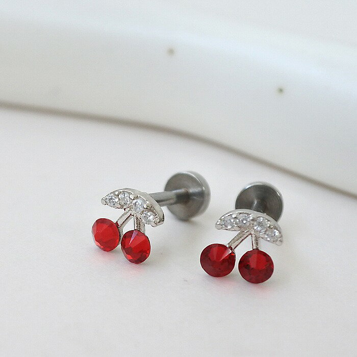 ボディピアス 軟骨ピアス ［16G］真っ赤な さくらんぼ ジュエルがコーディネートのワンポイントに♪ホールに負担の少ないインターナル チェリー トラガス ラブレット 0966 ボディーピアス
