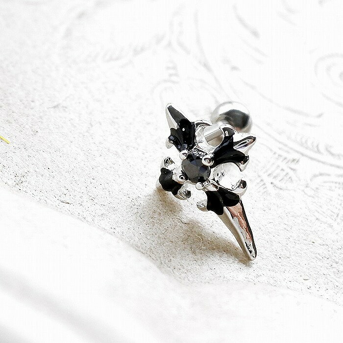 【20％OFF★楽天スーパーSALE】 ボディピアス 軟骨ピアス ［16G］コーデ にスパイス を効かせる ブラック クロス 十字架 BLACK ストレート ヘリックス 0131 ボディーピアス