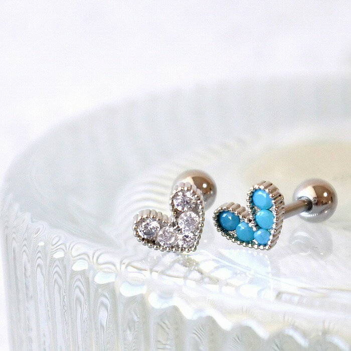 ボディピアス 軟骨ピアス ［16G ］大人カジュアル スタイル にも♪ストーン ハート ジュエル ストレート ヘリックス 0469 ボディーピアス