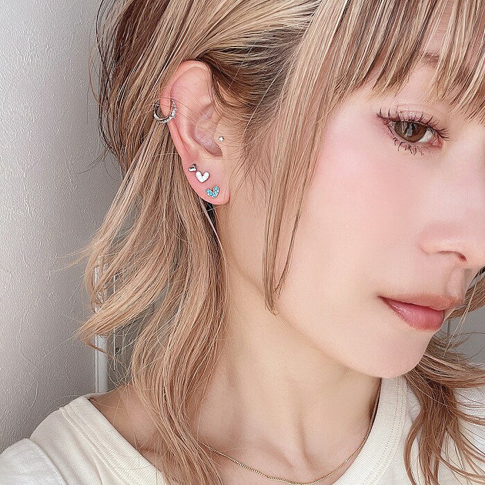 ボディピアス 軟骨ピアス ［16G ］大人カジュアル スタイル にも♪ストーン ハート ジュエル ストレート ヘリックス 0469 ボディーピアス