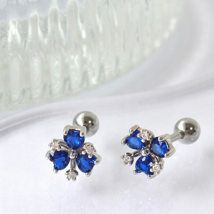 ボディピアス 軟骨ピアス ［14G 16G ］光を受けて煌くブルーフラワー flower 軟骨ピアス ヘリックス 0566 ボディーピアス
