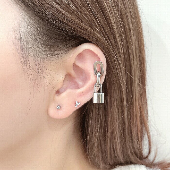 ボディピアス 軟骨ピアス ［16G 18G ］オールステンレス素材が嬉しい！ スタイリッシュなブロックチェーン× 南京錠 ヘリックス サージカルステンレス316L 0842 ボディーピアス