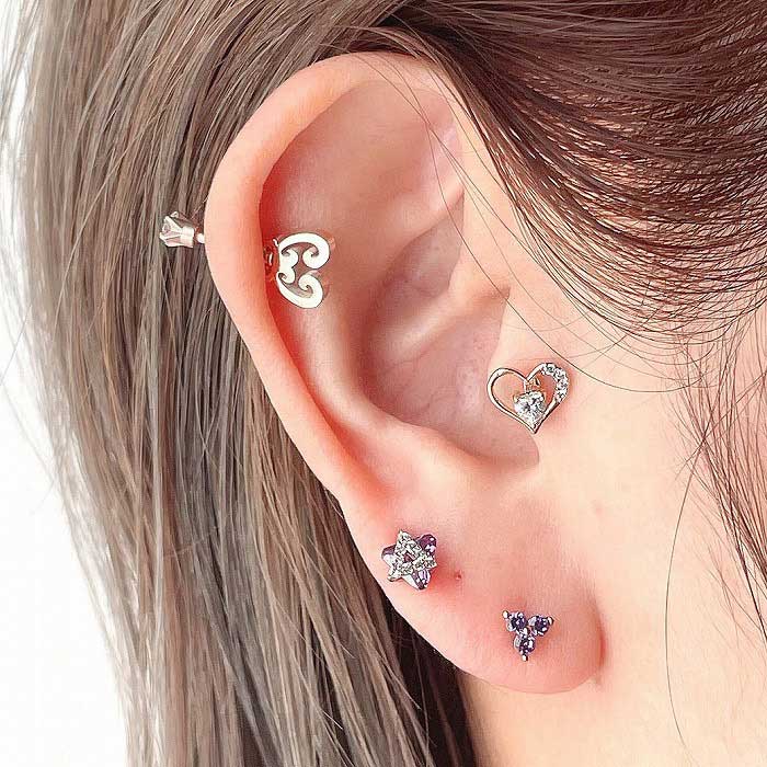 ボディピアス 軟骨ピアス ［16G ］存在感のある上品キュービックジルコニア ハート ラブレット トラガス ホールに負担の少ないインターナル 0889 ボディーピアス