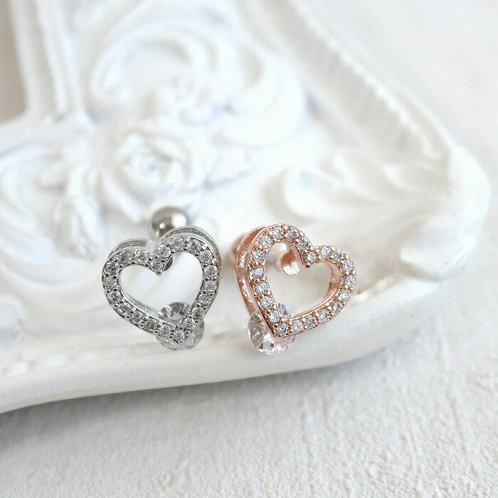 【20％OFF★楽天スーパーSALE】 ボディピアス 軟骨ピアス ［14G 16G ］選べる内径6mm8mm 華やかで愛らしい表情にしてくれる キュービックジルコニア オープンハート heart ストレート ヘリックス 0628 ボディーピアス