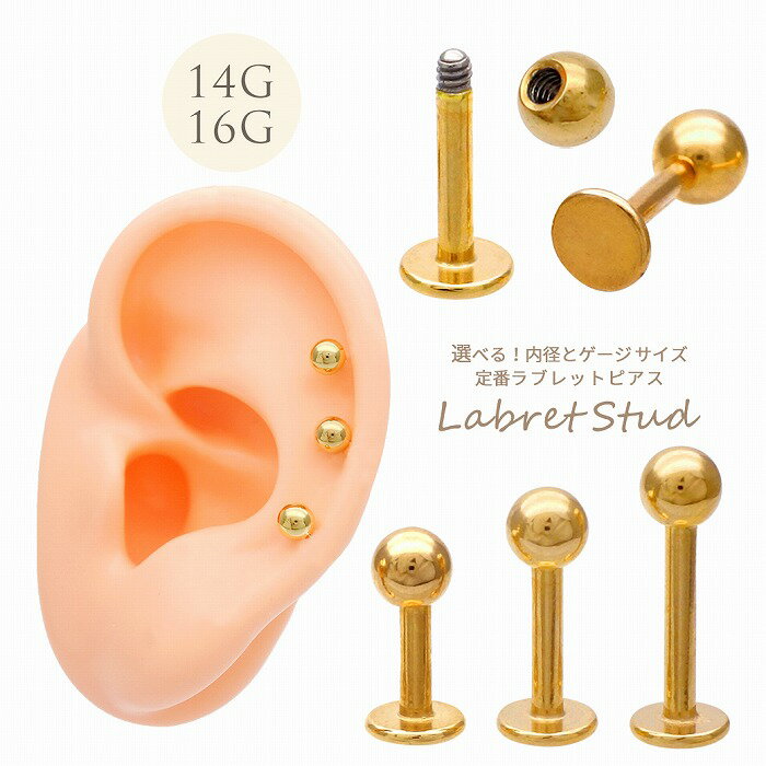 螺絲式穿孔釘（唇釘） - ボディピアス 軟骨ピアス ［14G 16G ］定番で使いやすい♪ シンプル ラブレット トラガス ヘリックス 口ピアス カスタマイズ ボディーピアス [ゴールド ]G-30