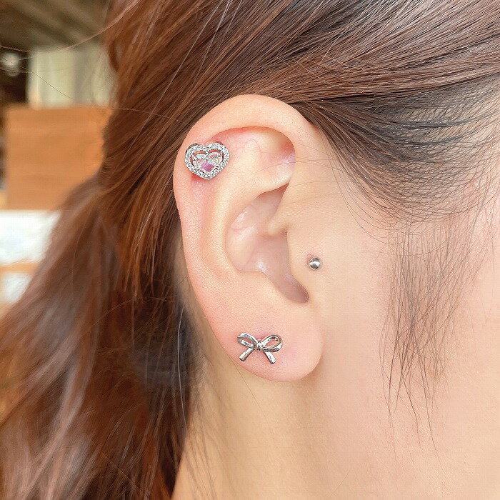 ボディピアス 軟骨ピアス ［14G 16G ］甘くなりすぎない 大人 リボン デザイン♪ ストレート ヘリックス 0162 ボディーピアス