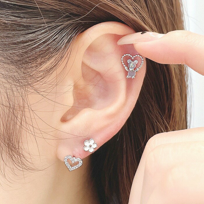 ボディピアス 軟骨ピアス ［14G 16G ］女のコらしさが際立つ♪CZ オープンハート モチーフ ストレート ヘリックス 0705 ボディーピアス