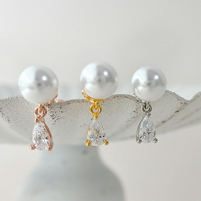 ボディピアス 軟骨ピアス ［16G ］揺れるデザインが女性らしい。パール ×雫 キュービックジルコニア ストレート ヘリックス 1175 ボディーピアス