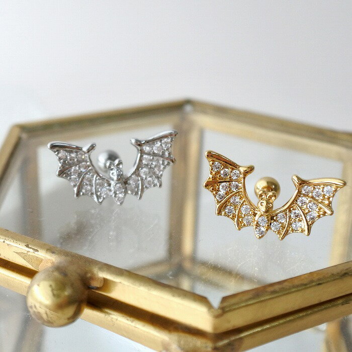 ボディピアス 軟骨ピアス ［16G ］ハロウィン コーデにスパイスを効かせる BAT モチーフ キラキラ こうもり コウモリ ストレート ヘリックス 0412 ボディーピアス