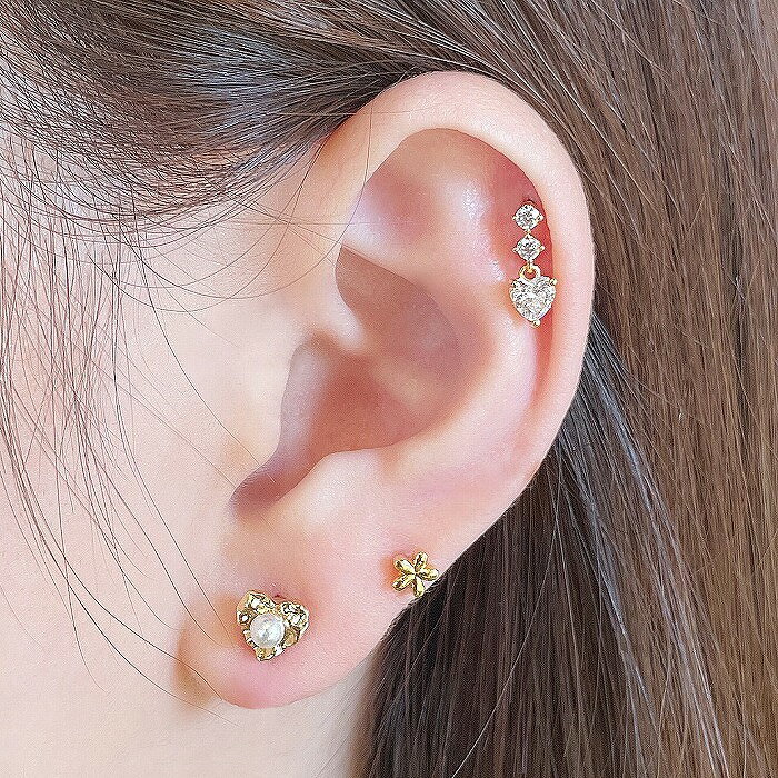ボディピアス 軟骨ピアス ［14G 16G ］揺れる度に煌くハート ジュエル ストレートヘリックス 0832 ボディーピアス