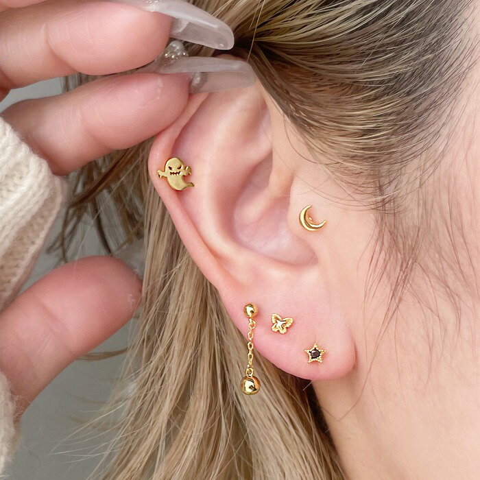 ボディピアス 軟骨ピアス ［16G ］ハロウィン コーデに最適 オシャレを楽しめる♪ おばけ ゴースト モチーフ パーティー ストレート ヘリックス 0990 ボディーピアス