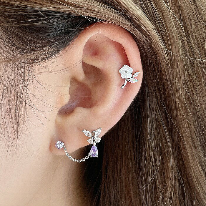 ボディピアス 軟骨ピアス ［16G ］2way バタフライ ×パープル パヴェ キャービック 2ホール チェーン ヘリックス 1171 ボディーピアス