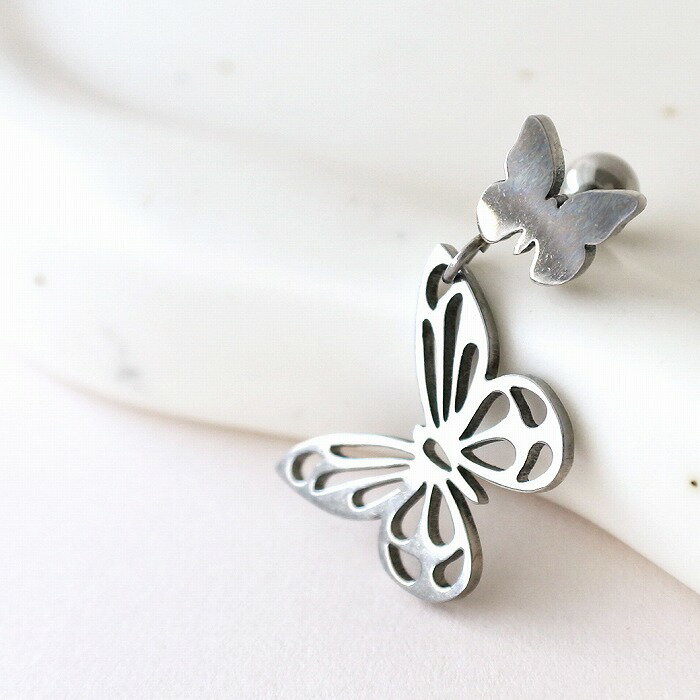 ボディピアス 軟骨ピアス ［16G ］オールステンレス素材が嬉しい！ゆらゆら揺れる2連 メタル バタフライ モチーフストレート ヘリックス 0277 ボディーピアス