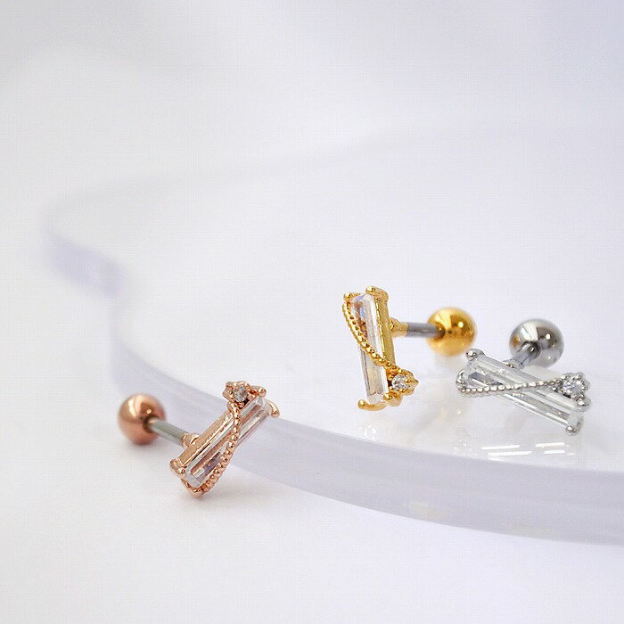 【超目玉★60％OFF】ボディピアス 軟骨ピアス ［16G ］女性らしさの中にかっこよさも感じる キュービック スクエア デザイン♪ビジュー ストレート ヘリックス 0395 ボディーピアス