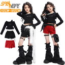 Tシャツ 黒 赤 短パンツ タンクトップ レッグウォーマー キッズ ダンス衣装 セットアップ 上下セット おしゃれ 女の子 韓国 jazz かわいい へそ出し 長袖 トップス ダンスウエア ヒップホップ ジャズダンス k-pop 舞台服 演出服 練習着 団体服 発表会 派手 個性派 春 夏 秋