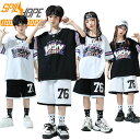 キッズ ダンス衣装 白 黒 トップス パンツ セットアップ チア チアガール 上下セット おしゃれ かわいい かっこいい 女の子 男の子 ゆったり 半袖 Tシャツ レーシング風 ダンスウエア ヒップホップ ジャズダンス 韓国 k-pop 舞台服 演出服 練習着 団体服 発表会 派手 春 夏