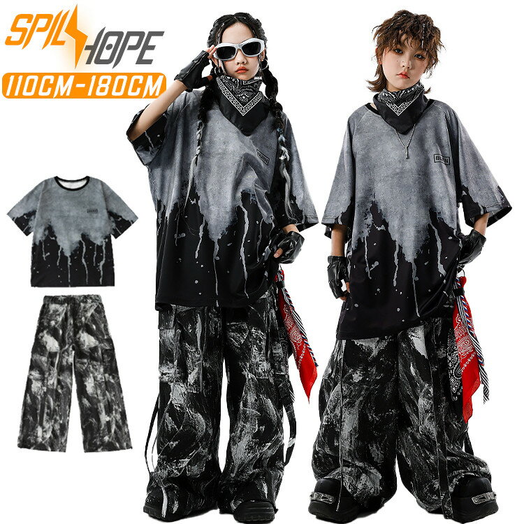 キッズ ダンス衣装 パンク風 半袖 Tシャツ パンツ 韓国 hiphop セットアップ 上下セット おしゃれ かっ..