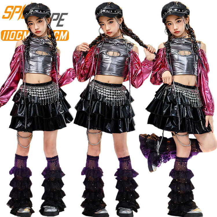 女の子jazzトップス黒レザースカ...