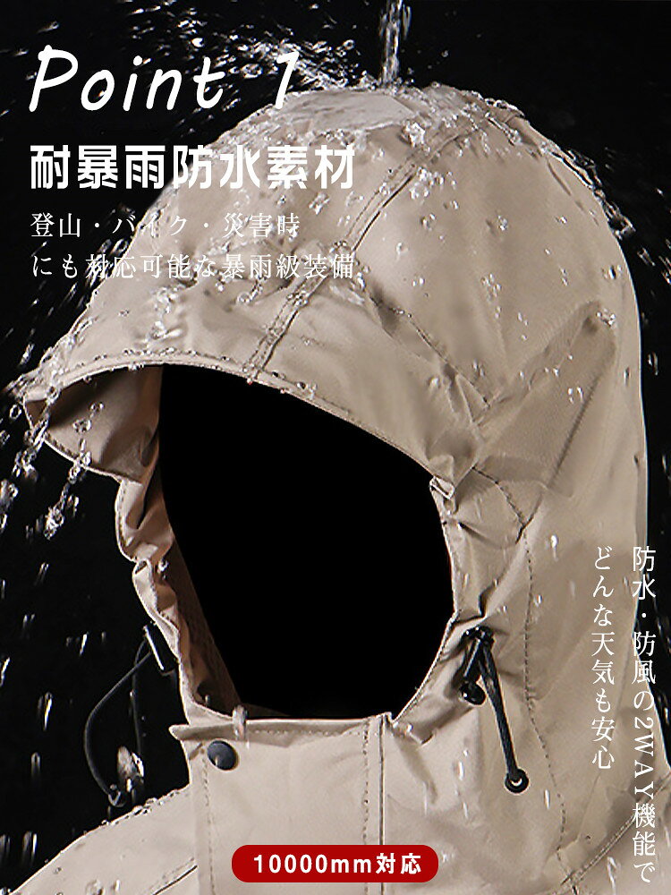 レインコート 男女兼用 ロング丈 レインポンチョ ポンチョ 通学 通勤 梅雨対策 カッパ 全身 バイク 自転車 リュック対応 防水 防風 アウトドア レインウェア お出かけ レディース メンズ クリア視野 作業着 キャンプ 防災 軽量 可愛い 雨合羽 カーキ spillhope88-10013022 スピルホープ サンプル画像3
