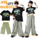 黒 チェック柄 キッズ ダンス衣装 半袖 女の子 男の子 Tシャツ へそ出し ショート丈 スウェットパンツ 上下セット セットアップ トップス ヒップホップ ジ...