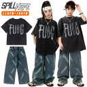 キッズ ダンス衣装 セットアップ 男の子 女の子 派手 かっこいい デニムパンツ カジュアルTシャツ 2点セット ファッション かっこいい かわいい おしゃれ ...