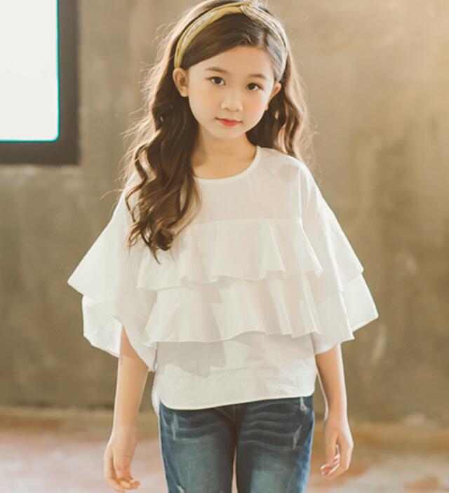 ブラウス　白　Tシャツ　キッズ 子供服　トップス フリル　無地　ジュニア 女の子　オシャレ　入学式　入園式　卒業式　児童110　120　130　140　150　160　韓国