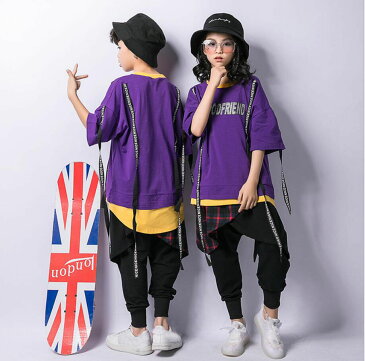 ダンス衣装 キッズ ヒップホップ ダンス衣装 半袖 tシャツ サルエルパンツ チェック 子供服 韓国 男の子 女の子 セットアップ ヒップホップ 上下セット hiphop ステージ衣装 ジャッズ ダンスウェア 舞台