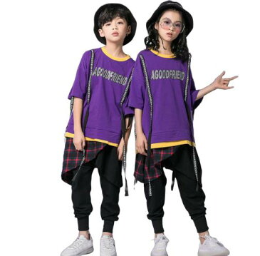 ダンス衣装 キッズ ヒップホップ ダンス衣装 半袖 tシャツ サルエルパンツ チェック 子供服 韓国 男の子 女の子 セットアップ ヒップホップ 上下セット hiphop ステージ衣装 ジャッズ ダンスウェア 舞台