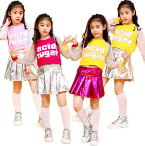 キッズ ダンス衣装 ダンスウェア　チアガール　子供 上下セット　セットアップ　チア ユニフォーム　発表会 新体操　tシャツ　スカート　女の子　ガールズ　上下　キッズダンス　練習着　ジャズ　チアダンス