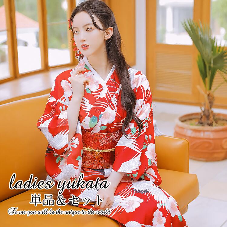 【鶴柄】浴衣 ゆかた yukata レディース 女性 作り帯 セット 2点セット 女性 女の子 洗える お花見 レトロ 街着 お出かけ お稽古 ショッピング お祭り 文化祭 花火 中学生 大人 可愛い おしゃれ 寝巻き 部屋着 プレゼント かっこいい 綺麗 華やか 10代 20代 30代 40代 S M