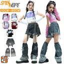 JAZZ デニム へそ出し キッズ ダンス衣装 セットアップ トップス 腕カバー 柄シャツ ショートパンツ 足カバー レッグウォーマー 女の子 ストレート ファション ジャズダンス ヒップホップ ポッピング チアガール 団体服 発表会 演出服 応援団 原宿系 個性派 韓国K-POP HIPHOP